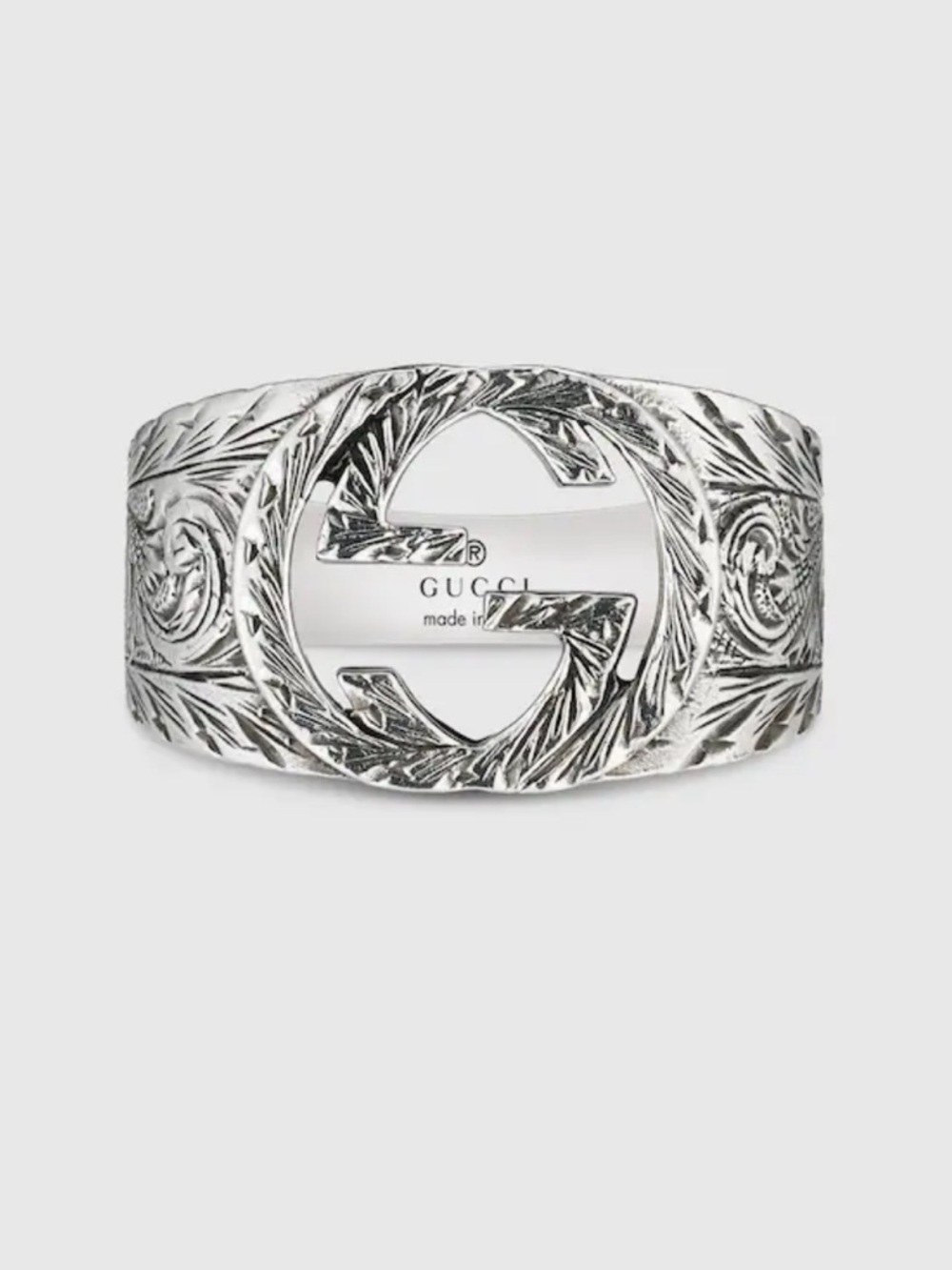 NWB GUCCI INTERLOCKING RING Ag 925 STERLING SILVER ENGRAVED PATTERN GUCCI SZ/21